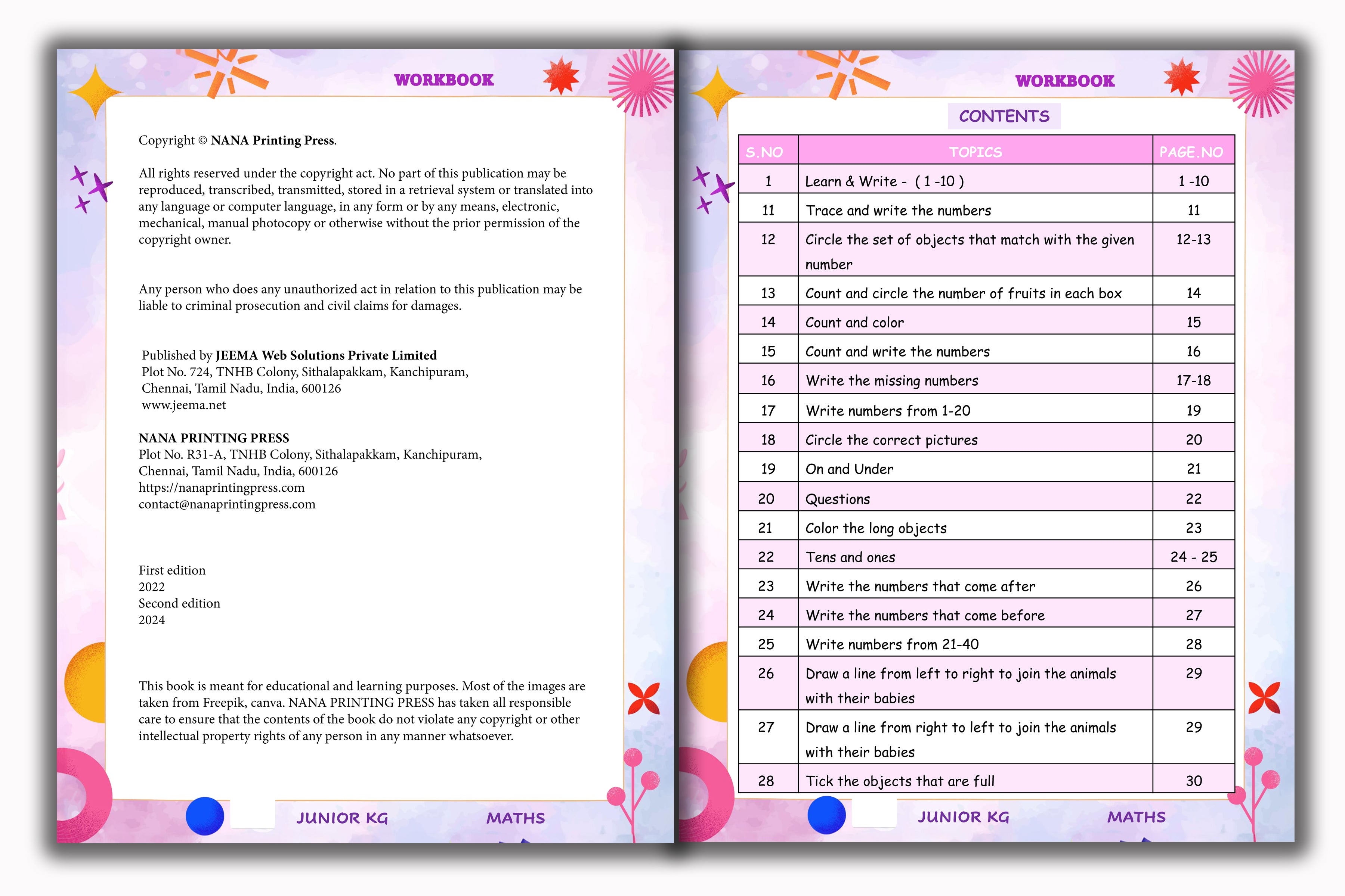 Junior KG - Maths Workbook