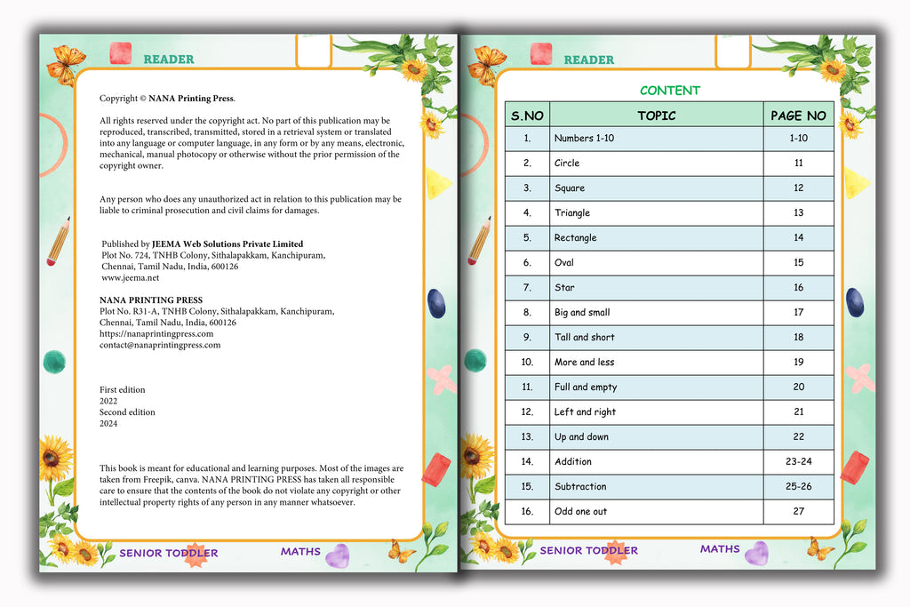 Senior Toddler - Maths Reader (Pre KG)