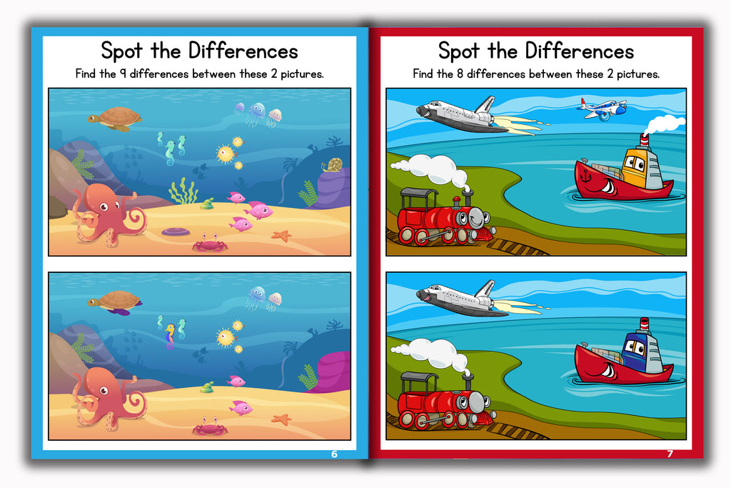 Activity Books Combo 7 - Dinosaur Math Activities, Fill In Missing Letters, Opposites, Shapes, Spot The Differences