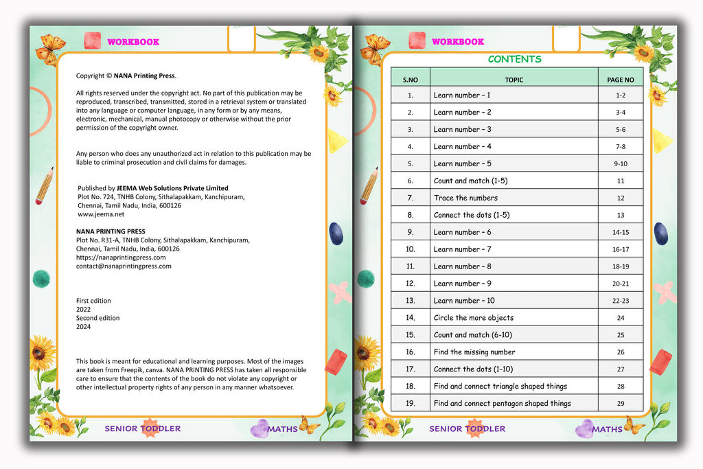 Senior Toddler - Maths Workbook (Pre KG)