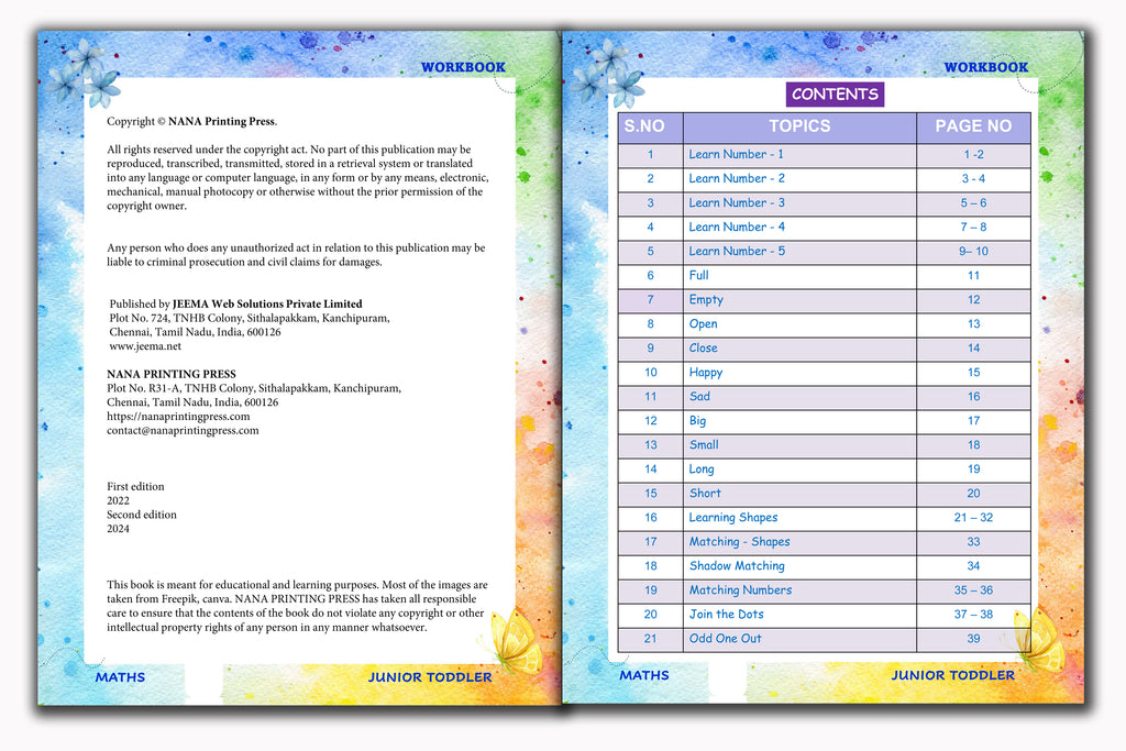 Junior Toddler - Maths Workbook (Play Group)