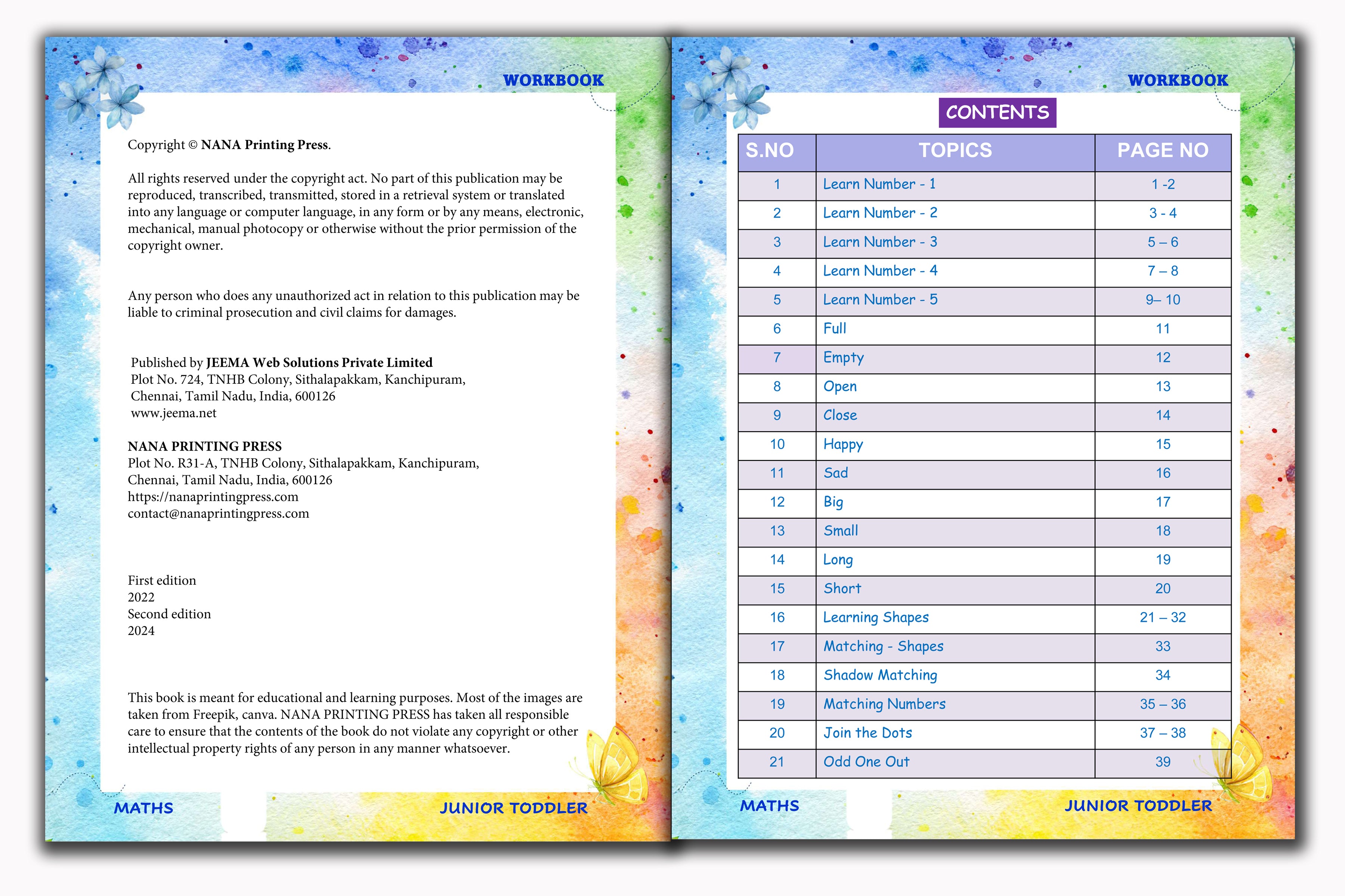 Junior Toddler - Maths Workbook (Play Group)