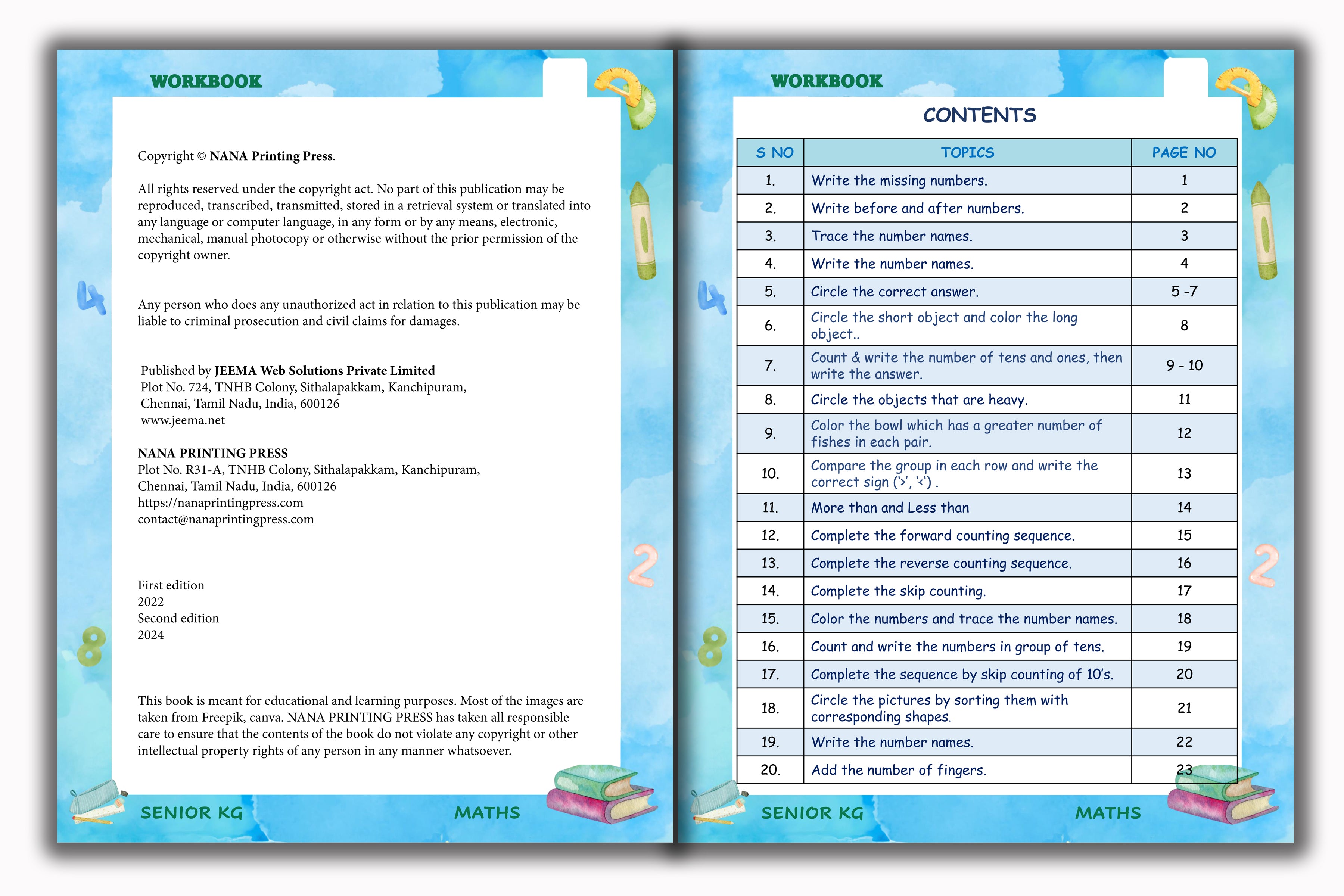 Senior KG - Maths Workbook