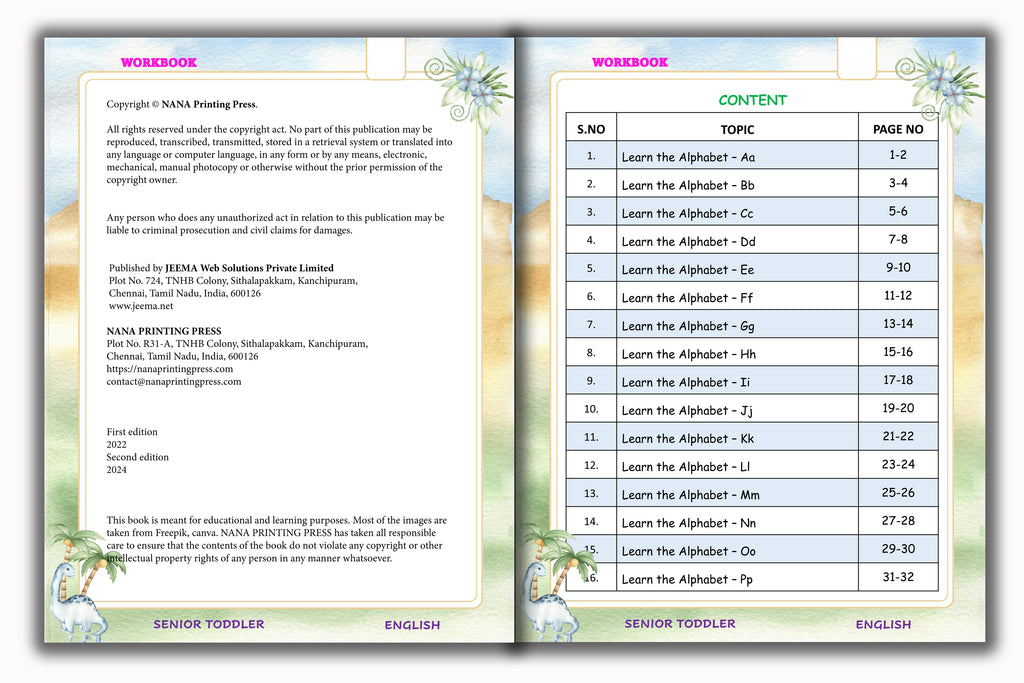 Senior Toddler - English Workbook (Pre KG)