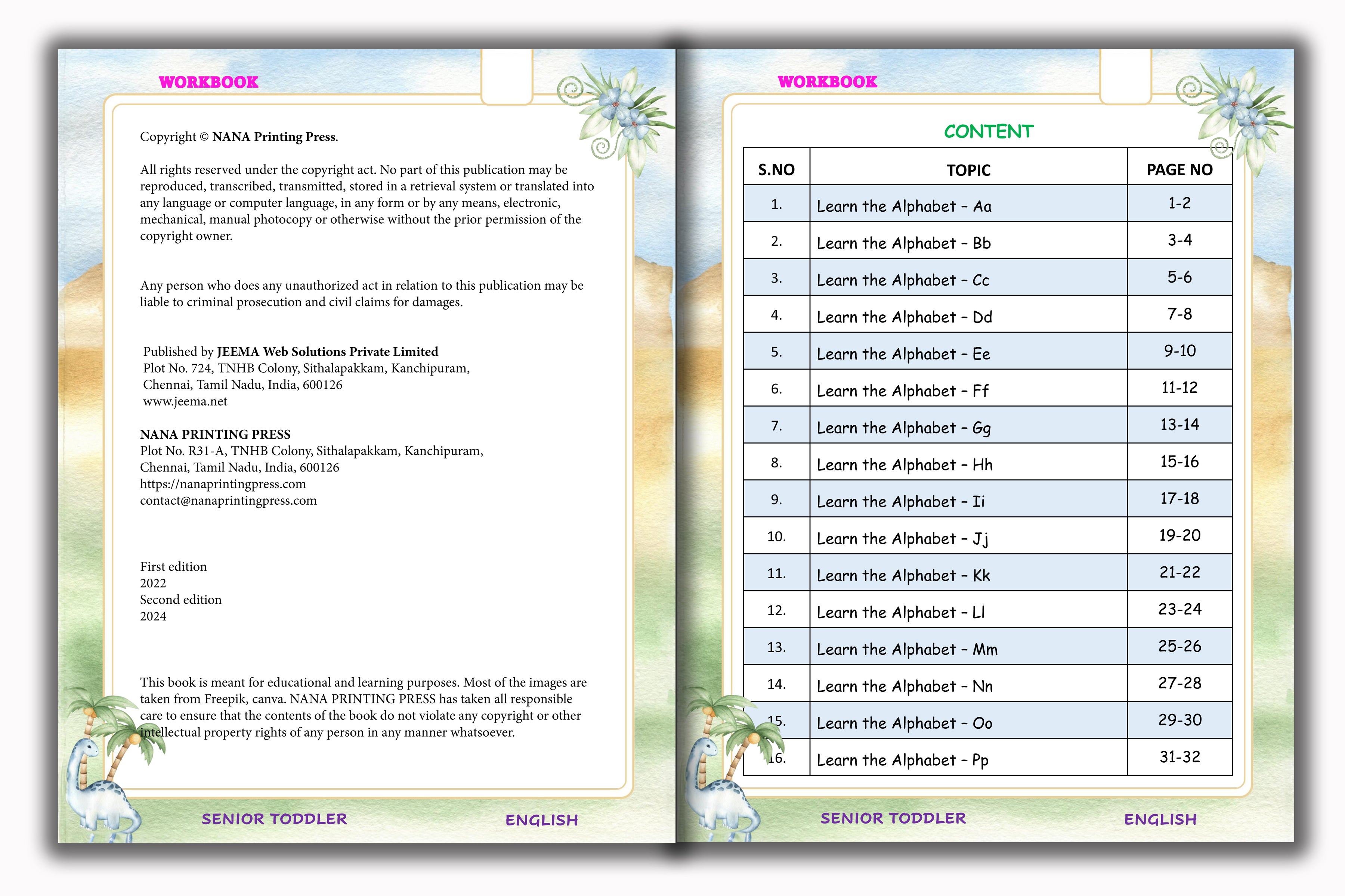 Senior Toddler - English Workbook (Pre KG)