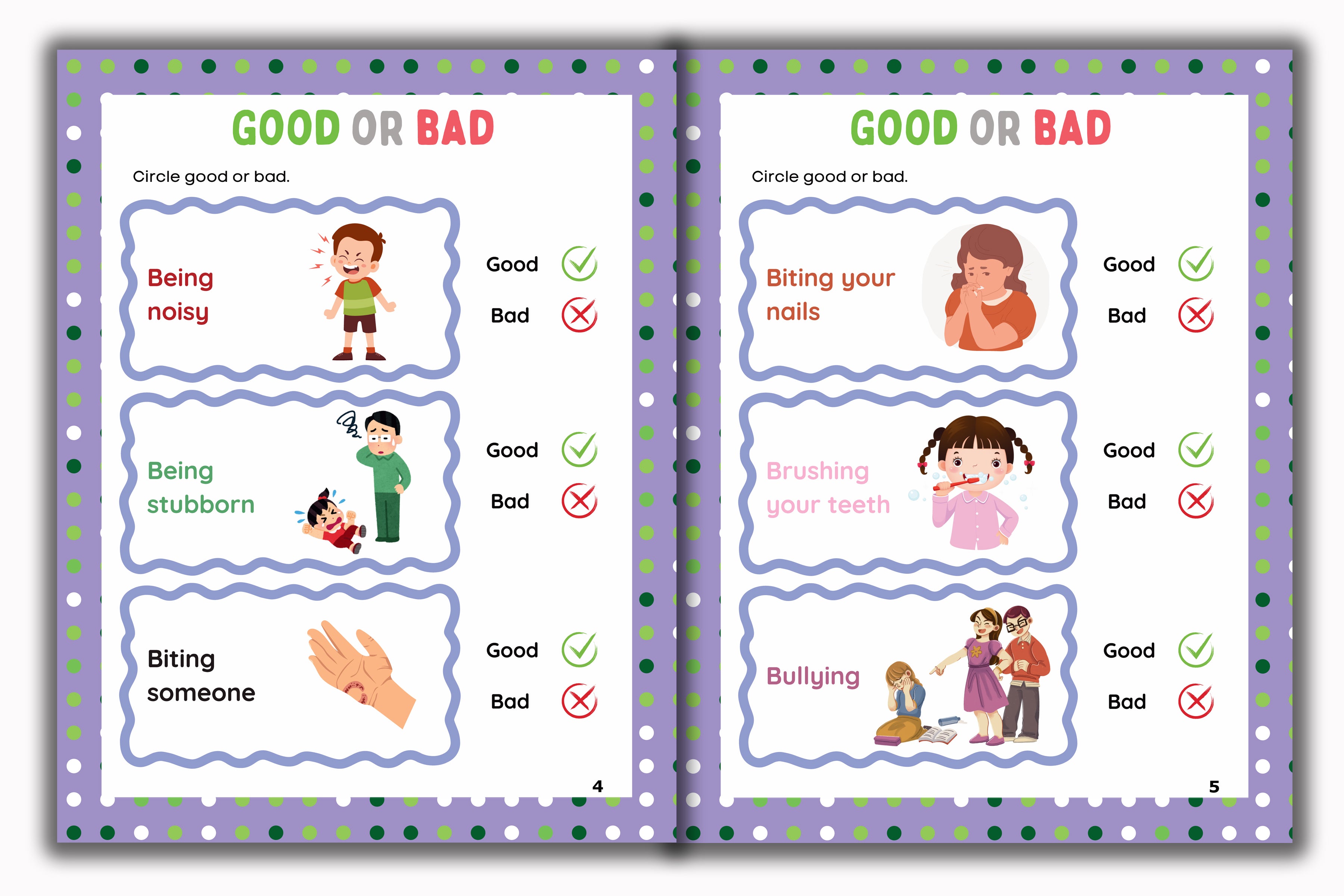Activity Books Combo 2 - Alphabet Identification, Circle The Number, Circle The Two Matching Pictures, Dot To Dot, Good Or Bad