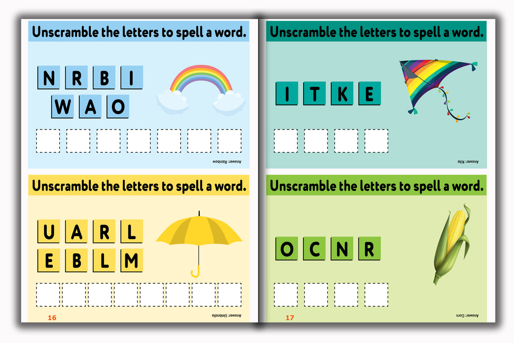 Activity Books Combo 15 - Count And Add, CVC Words, Rhyming Words, Sudoku, Unscramble Words