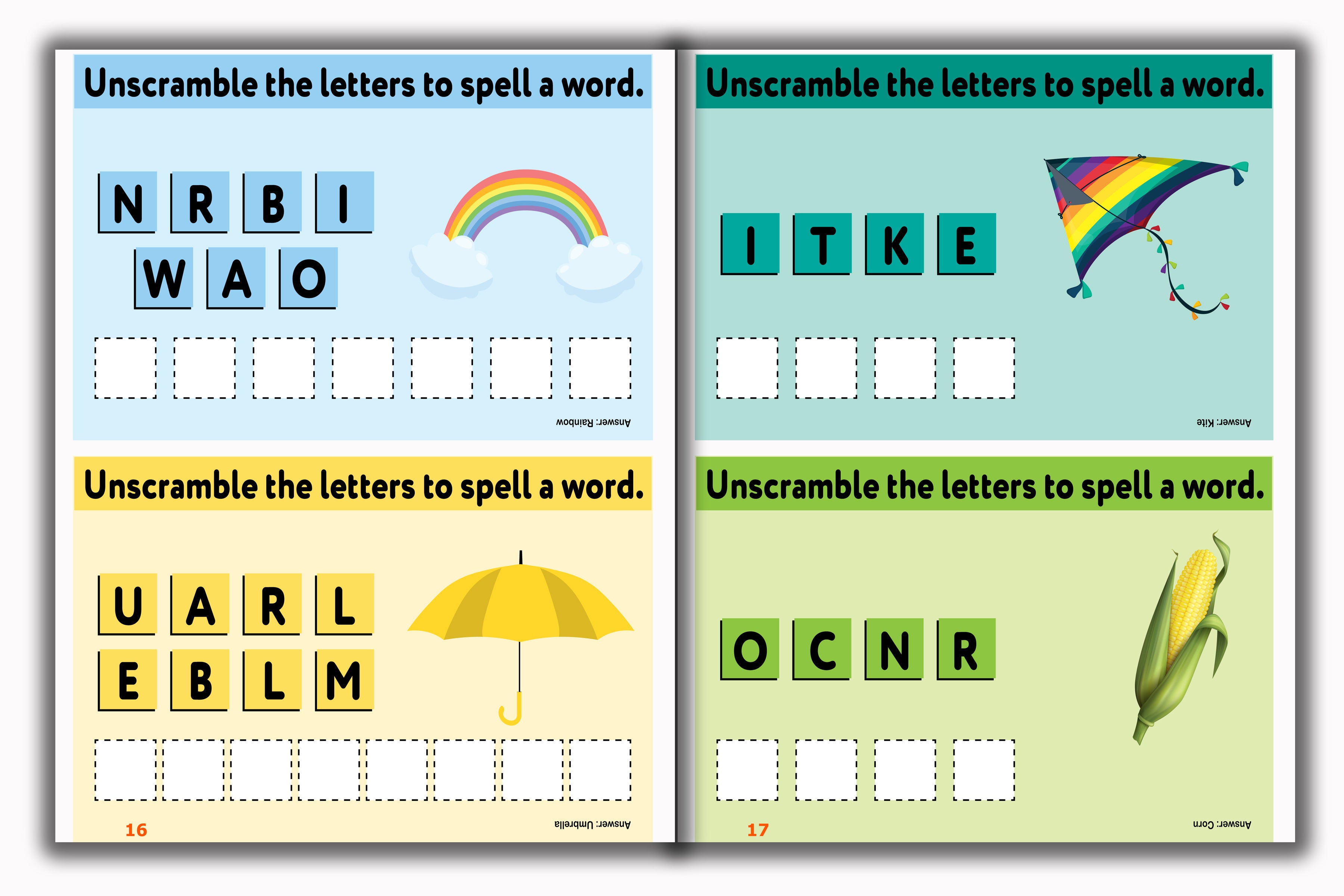Activity Books Combo 15 - Count And Add, CVC Words, Rhyming Words, Sudoku, Unscramble Words
