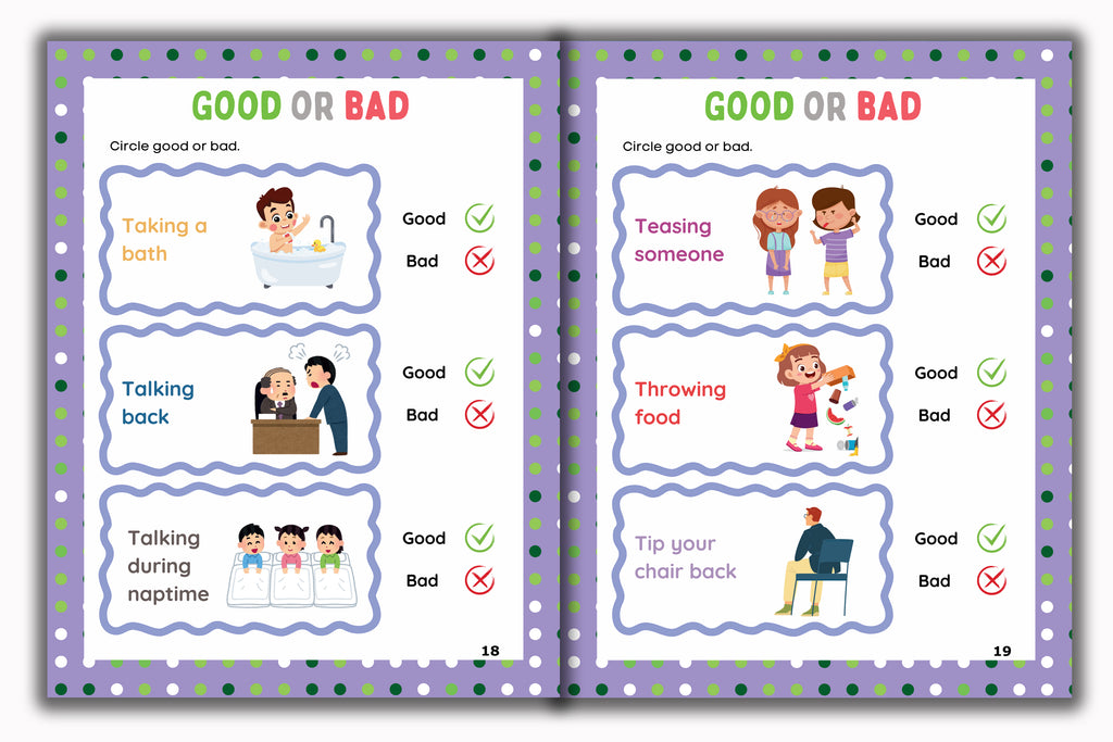 Activity Books Combo 2 - Alphabet Identification, Circle The Number, Circle The Two Matching Pictures, Dot To Dot, Good Or Bad