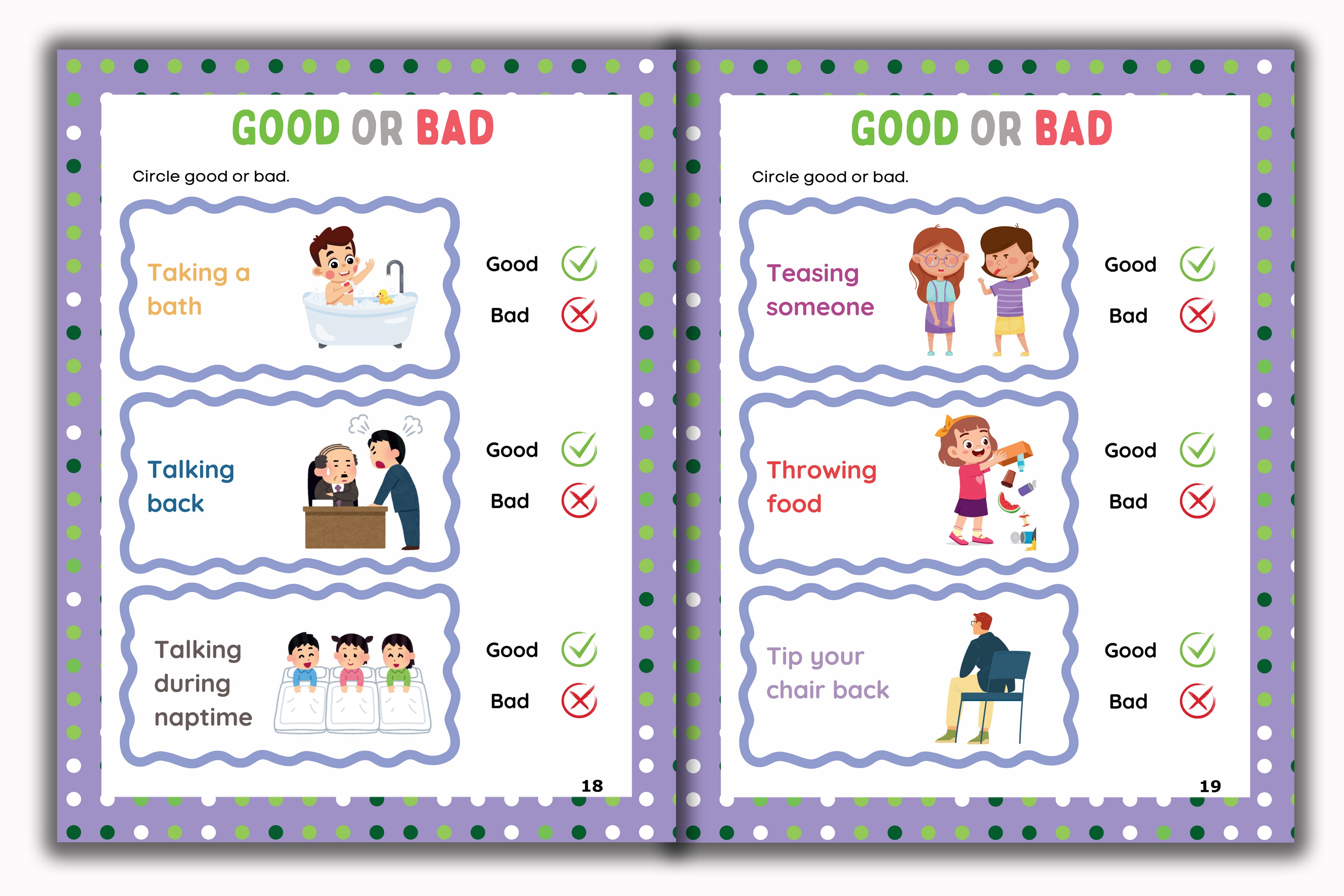 Activity Books Combo 2 - Alphabet Identification, Circle The Number, Circle The Two Matching Pictures, Dot To Dot, Good Or Bad