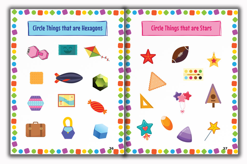 Activity Books Combo 11 - Circle The Shapes, Count And Match, Cut And Paste, Match Letters, Math Fun