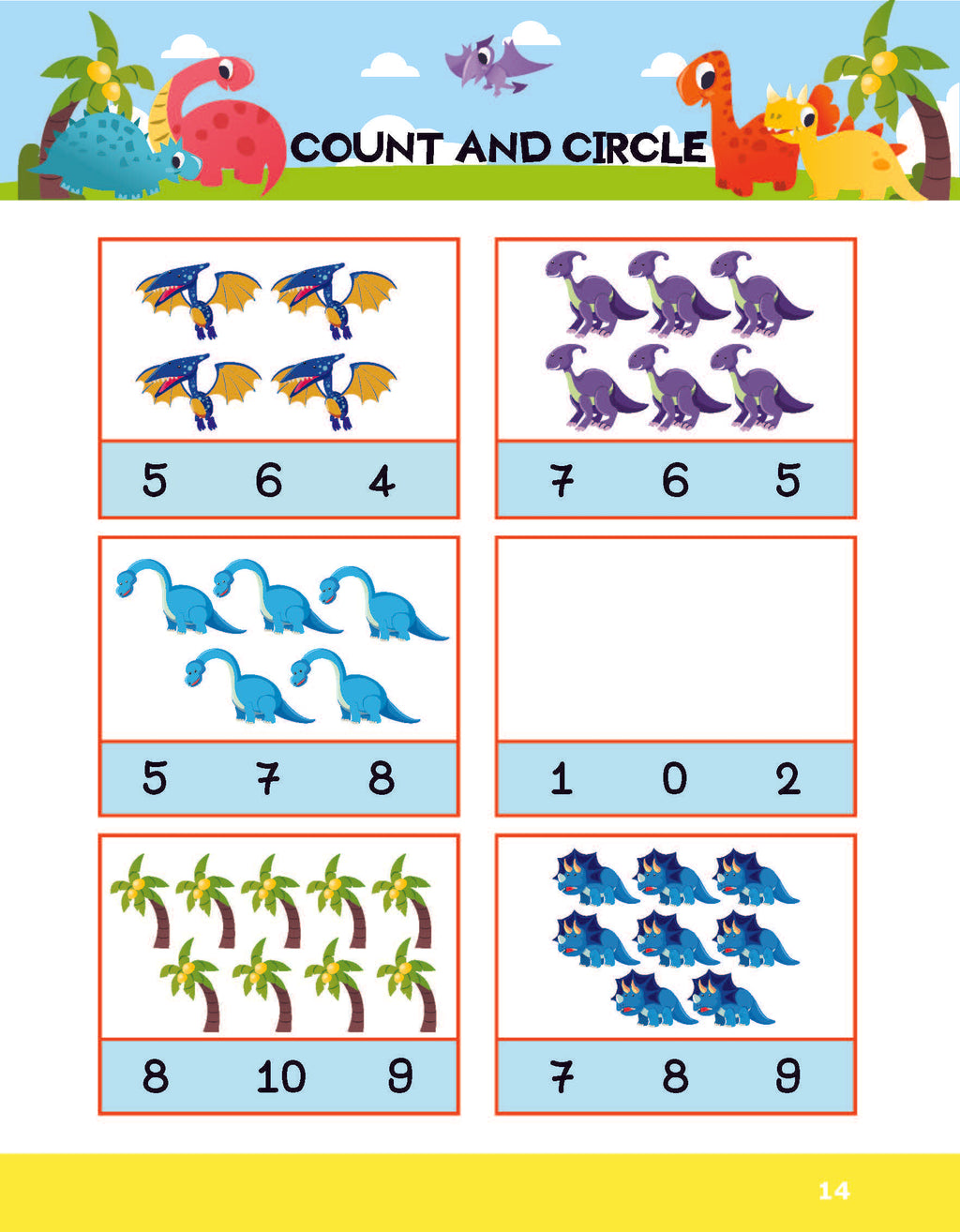 Activity Books Combo 3 - Circle The Cute Dinosaurs, Circle The Letters, Drawing, Number Flashcards, Number Trace And Write