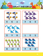 Activity Books Combo 3 - Circle The Cute Dinosaurs, Circle The Letters, Drawing, Number Flashcards, Number Trace And Write
