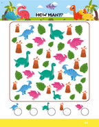 Activity Books Combo 7 - Dinosaur Math Activities, Fill In Missing Letters, Opposites, Shapes, Spot The Differences