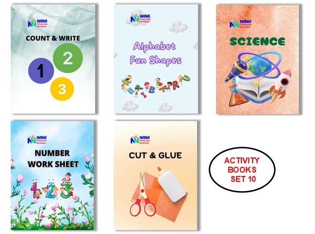 Activity Books Combo 10 - Alphabet Fun Shapes, Count And Write, Cut And Glue, Number Worksheet, science