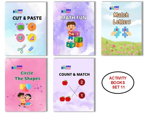 Activity Books Combo 11 - Circle The Shapes, Count And Match, Cut And Paste, Match Letters, Math Fun