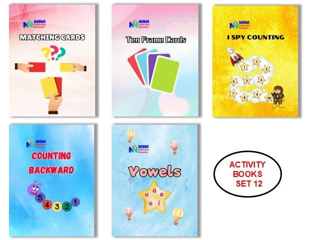 Activity Books Combo 12 - Counting Backward, I Spy Counting, Matching Cards, Ten Frame Cards, Vowels