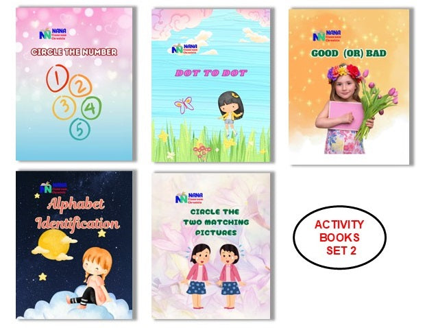 Activity Books Combo 2 - Alphabet Identification, Circle The Number, Circle The Two Matching Pictures, Dot To Dot, Good Or Bad