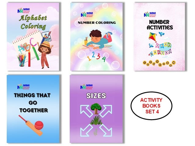 Activity Books Combo 4 - Alphabet Coloring, Number Activities, Number Coloring, Sizes, Things That Go Together