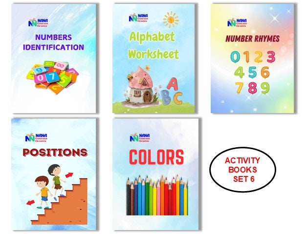 Activity Books Combo 6 - Alphabet Worksheet, Colors, Number Rhymes, Numbers Identification, Positions